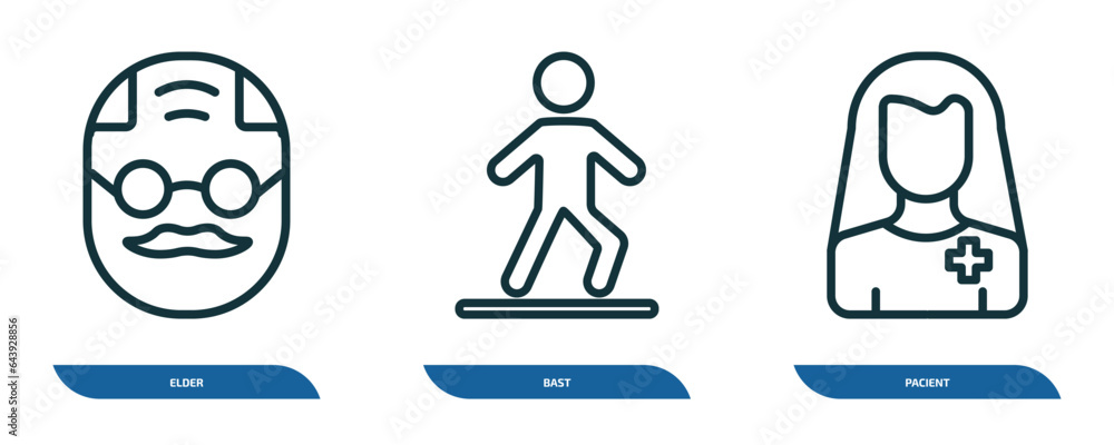 set of 3 linear icons from people concept. outline icons such as elder, bast, pacient vector set of 3 linear icons from people concept. outline icons such as elder, bast, pacient vector