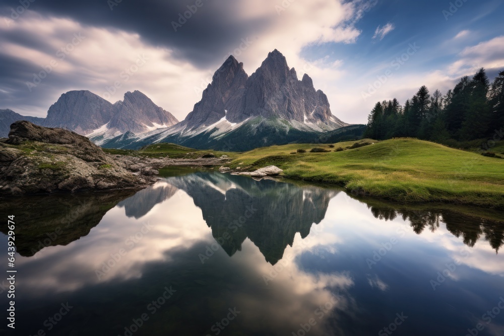 reflection of mountains in water landscape
