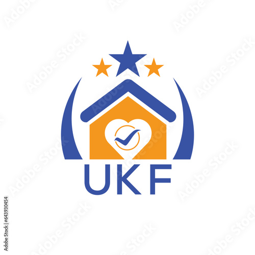 UKF House logo Letter logo and star icon. Blue vector image on white background. KJG house Monogram home logo picture design and best business icon. 