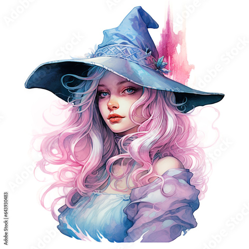 Watercolor pastel purple Halloween witch