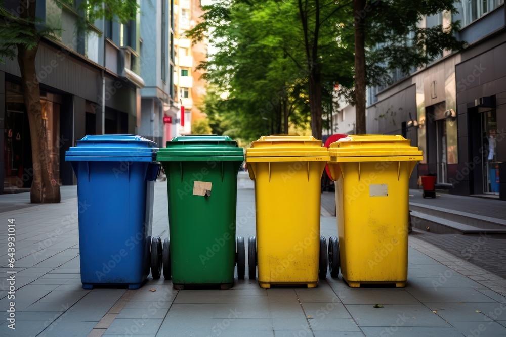 Selective collection of garbage colored containers. Let's make the planet cleaner with separate waste collection Selective collection of garbage colored containers. Let's make the planet cleaner with separate waste collection