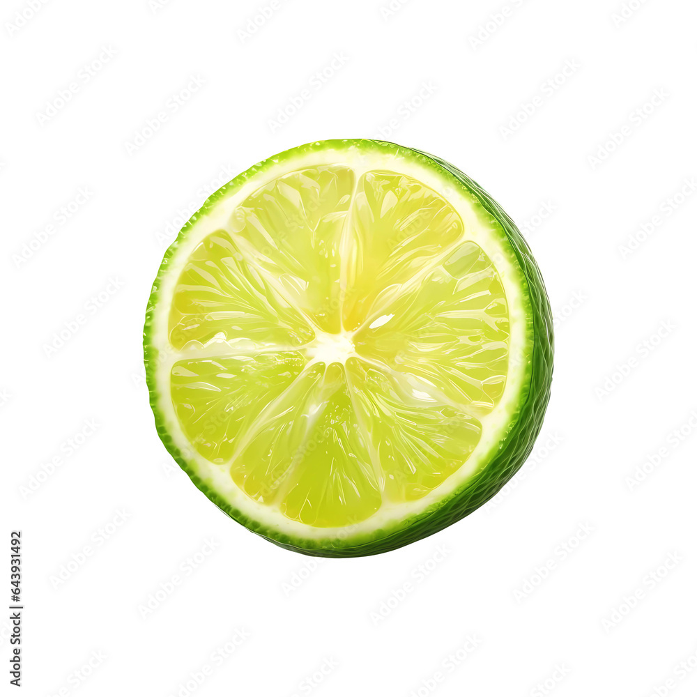 Half lime on transparent background. Generative ai design png concept.