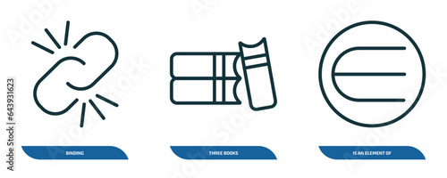 set of 3 linear icons from education concept. outline icons such as binding, three books, is an element of vector