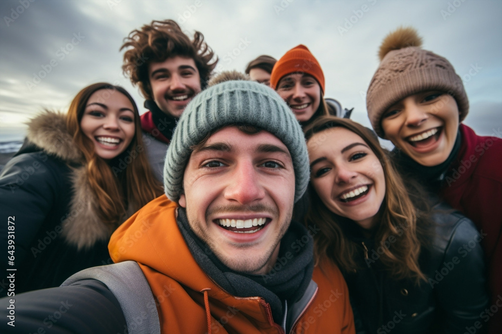 Friends smile friendship fun person group selfie together young happy lifestyle cheerful