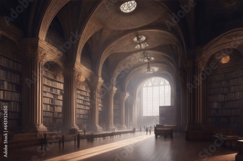 A grand hall of knowledge  filled with shelves of books that tell the stories of countless alternate realities.Created with generative AI