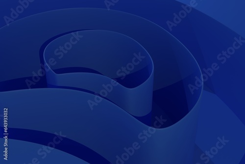 Blue abstract background in minimalist style concept of curved sheets of paper, background for advertising. 3D rendering
