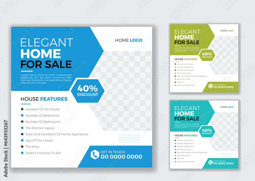 Free vector modern and creative real estate squared social media post and flyer design template for sale home house or buildings. Free vector modern and creative real estate squared social media post and flyer design template for sale home house or buildings.