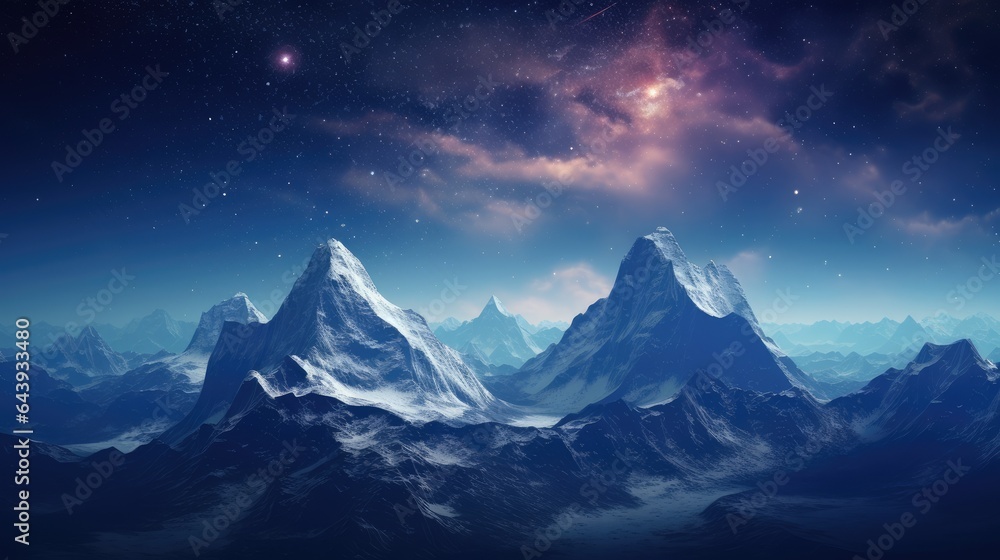 custom made wallpaper toronto digitalMountain landscape with stars and nebula. AI generated Image