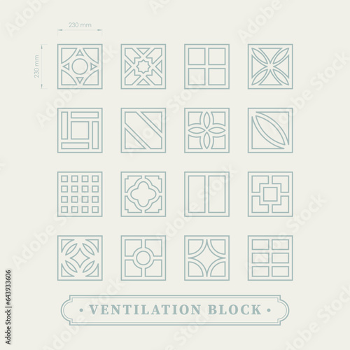 Front drawing of ventilation breeze cement block in pastel green colour. For concept proposal, pattern, background