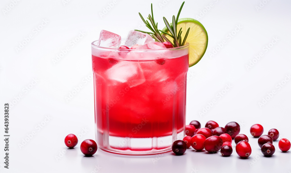Refreshing drink with cranberries and rosemary on white background Refreshing drink with cranberries and rosemary on white background