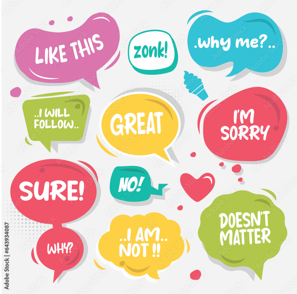 Speech bubble collection for comic. Isolated text balloon vector illustration.