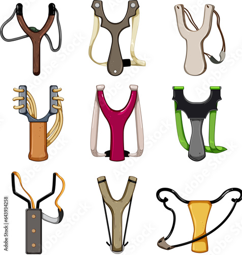 slingshot set cartoon. aim fun, rubber target, stone game slingshot sign. isolated symbol vector illustration