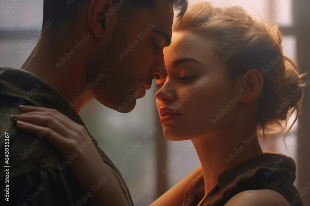 Closeup and dramatic hugs of romantic couple Closeup and dramatic hugs of romantic couple