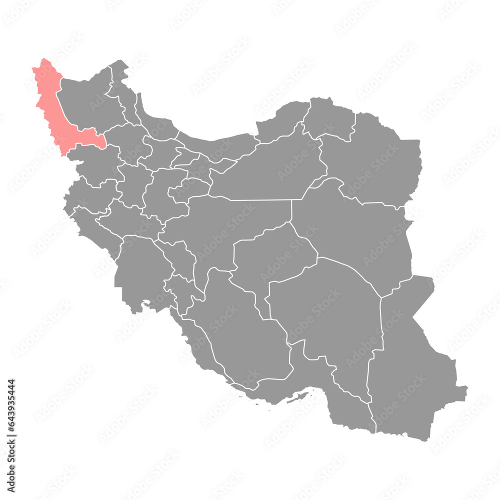 West Azerbaijan province map, administrative division of Iran. Vector illustration.
