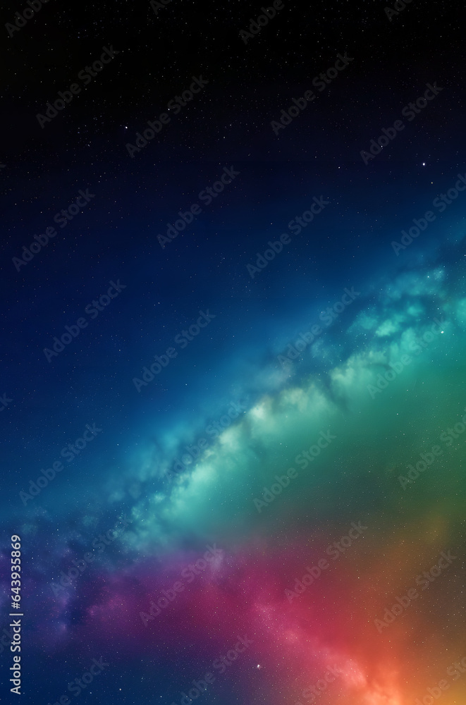 Colorful night sky with Aurora Borealis during the polar night. Rainbow polar northern lights with creative copy space.