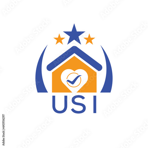 USI House logo Letter logo and star icon. Blue vector image on white background. KJG house Monogram home logo picture design and best business icon. 
