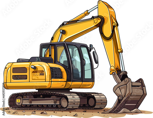 Excavator. Vector illustration of an excavator isolated on white background. Construction, building, heavy machine, industrial machinery, mining industry illustration