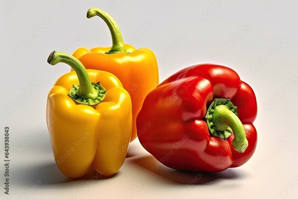Bell peppers photo realistic illustration - Generative AI. Bell peppers photo realistic illustration - Generative AI.