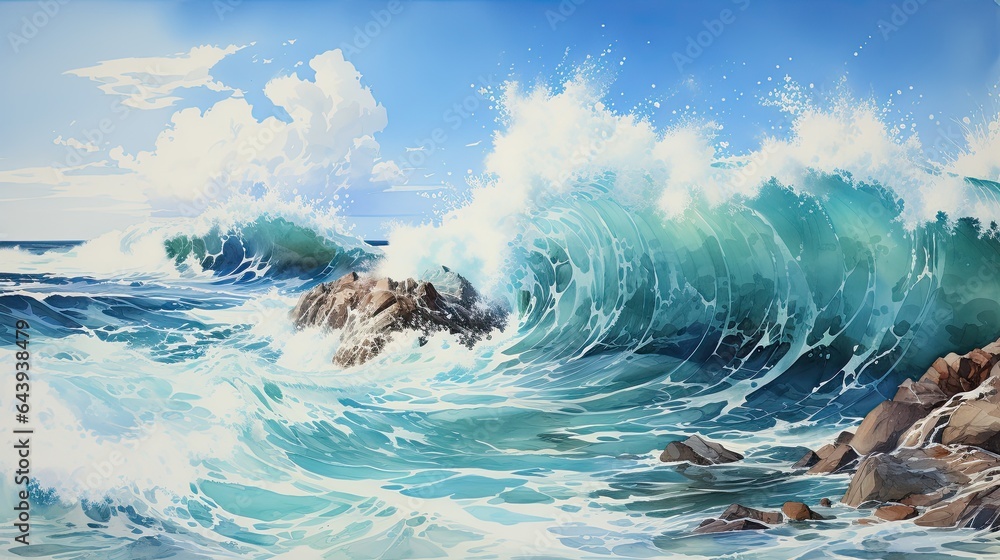 Obraz premium Wonderful watercolors of the ocean in a big storm