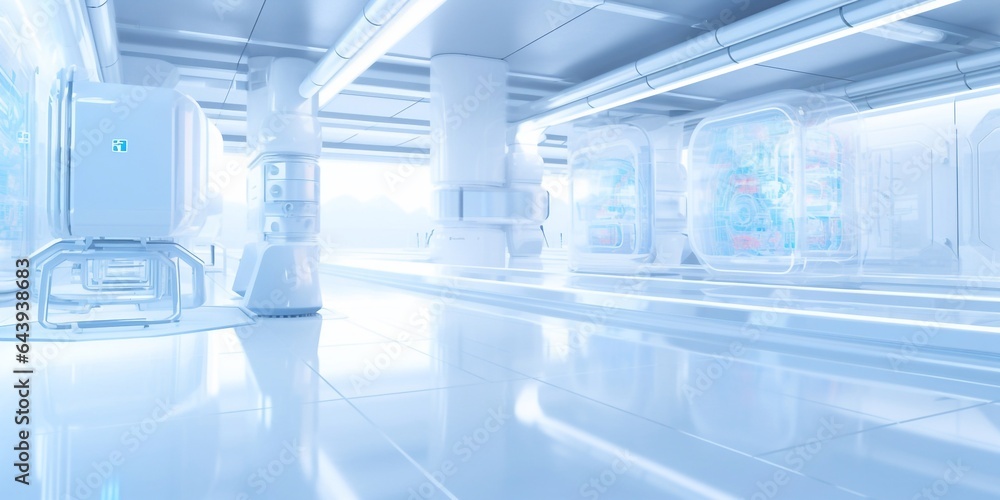 Modern interior of futuristic clinic or lab Modern interior of futuristic clinic or lab