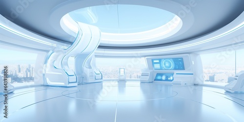 Modern interior futuristic clinic. White corridor