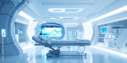 Modern interior futuristic clinic. White corridor