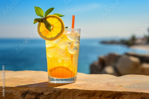 Refreshing citrus cocktail enjoyed by the sea. Generative AI