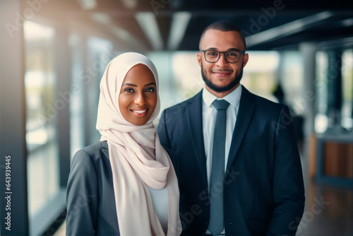 muslim businesswoman with co-worker in an office