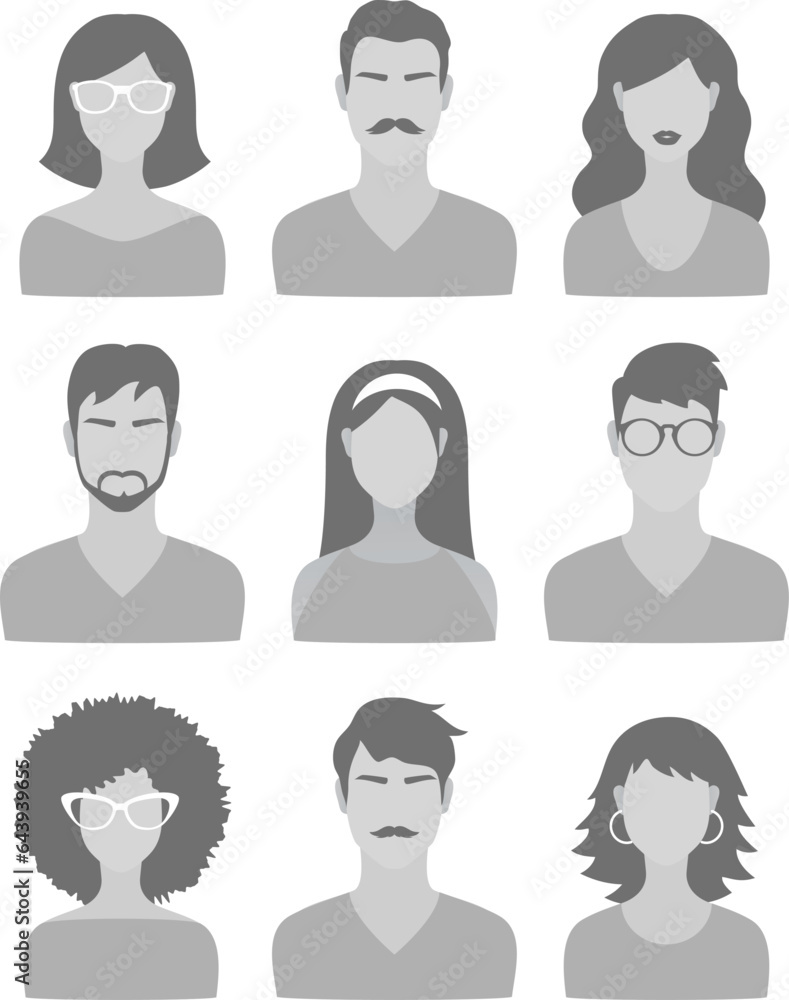 Set of modern faceless female and male avatar profile portrait photo