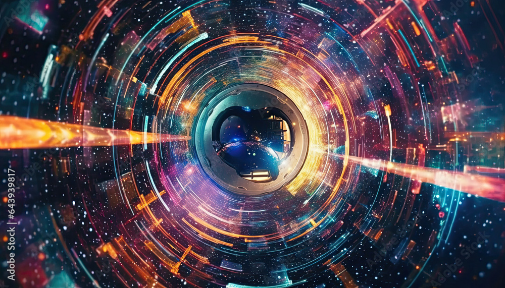 Obraz premium A black hole in a tunnel with a spiral in the center. The effect of the dark. very vivid colours