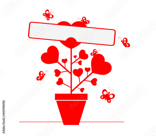 Vector illustration for valentine day, red flower pattern and butterfly on white background,Birthday greeting card and copy space for writing a message.