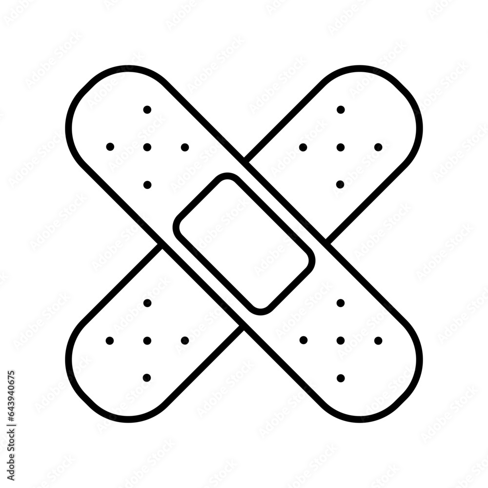 Medical cute illustration of band aid in outline style. Medical bandage plaster line icon. Medical cute illustration of band aid in outline style. Medical bandage plaster line icon.