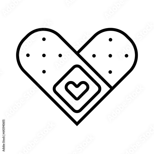 Medical cute illustration of band aid with a heart in outline style. Medical bandage plaster line icon. .