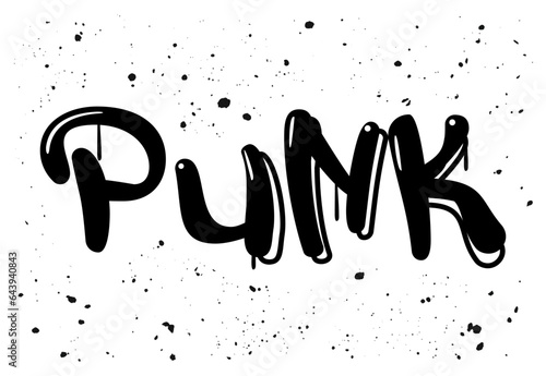Punk word graffiti grunge lettering. Ink spray doodle text illustration isolated on white
