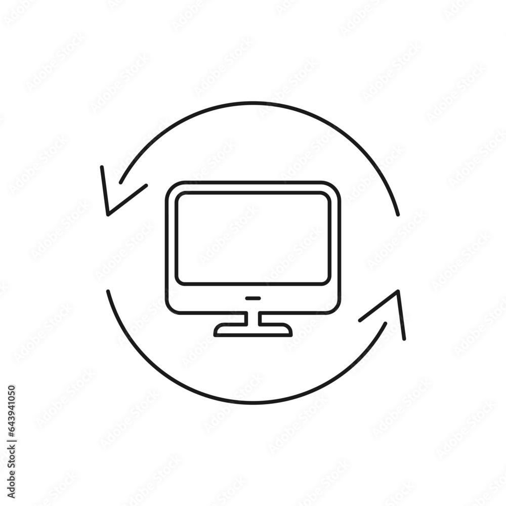 Monitor in circular arrow. Refresh computer icon line style isolated on white background. Vector illustration Monitor in circular arrow. Refresh computer icon line style isolated on white background. Vector illustration