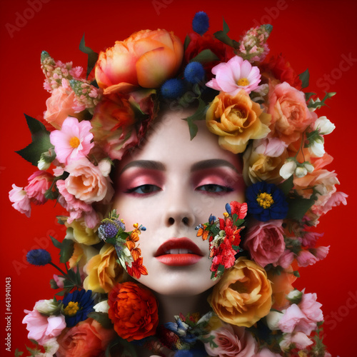 Ai generative image of woman whit flowers on her head.