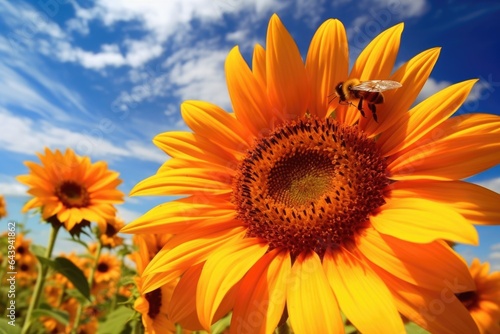bee collecting nectar from a vibrant sunflower