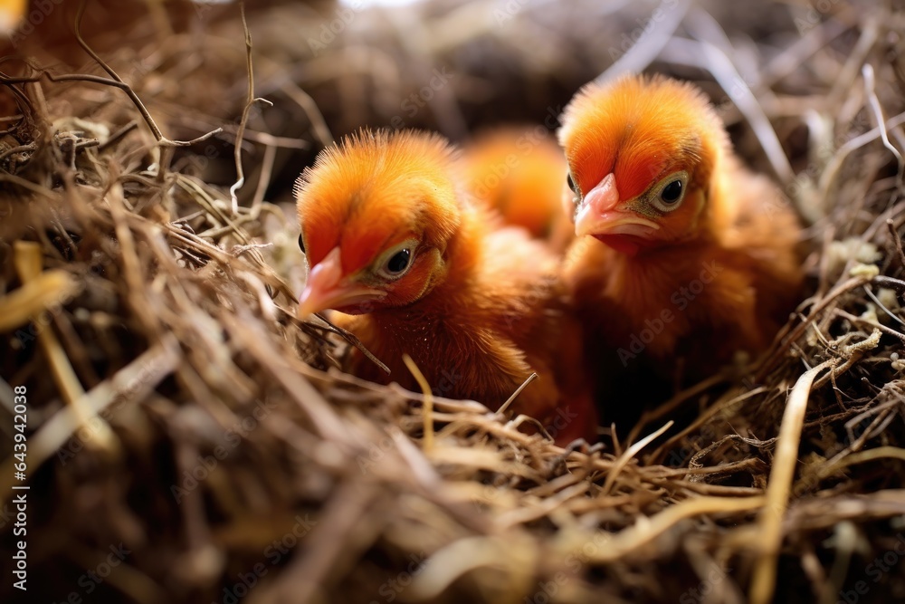 Obraz premium close-up of newly hatched chicks in a nest