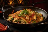 wok with a fusion of asian cuisines, showcasing variety