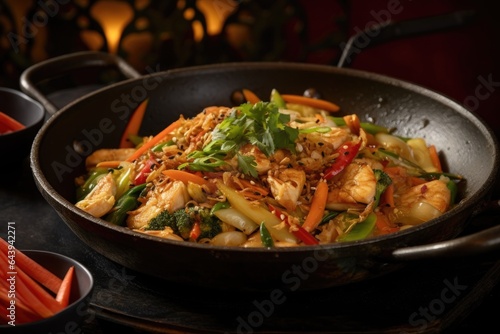 wok with a fusion of asian cuisines, showcasing variety