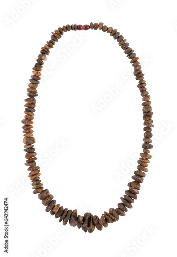 Amber necklace isolated on white background with clipping path