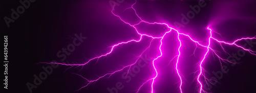 Close up of pink lighting strike on plain black background from Generative AI