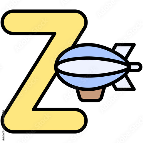 Letter Z alphabet with zeppelin vector icon