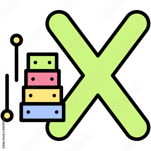 Letter X alphabet with xylophone vector icon