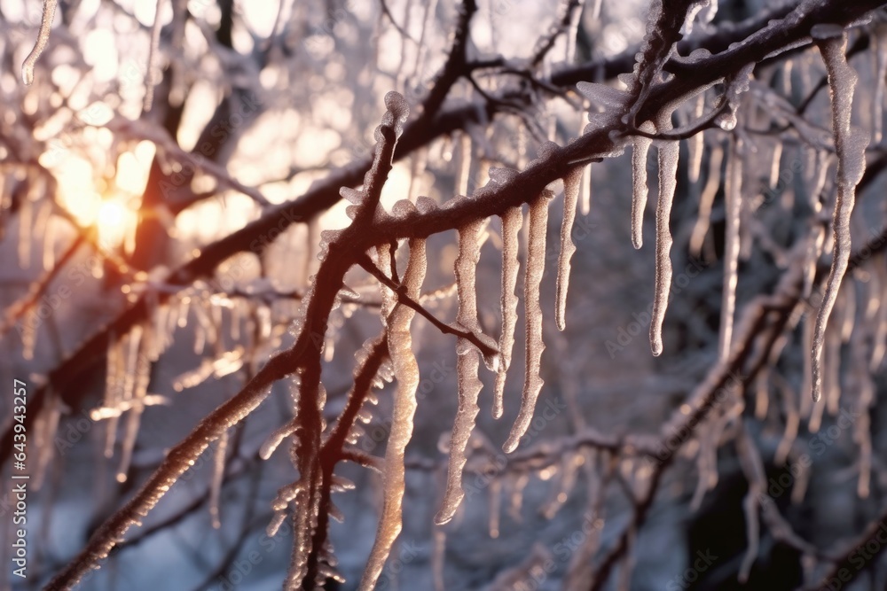 close-up of icicles forming on tree branches close-up of icicles forming on tree branches