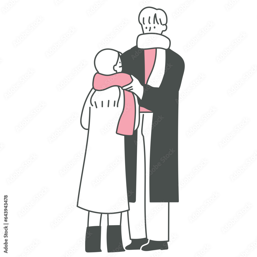 Boyfriend taking care girlfriend illustration Boyfriend taking care girlfriend illustration