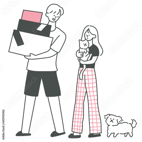 Couple moving in illustration