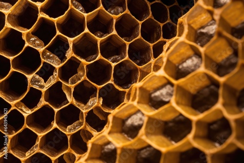 close-up of hexagonal honeycomb cells