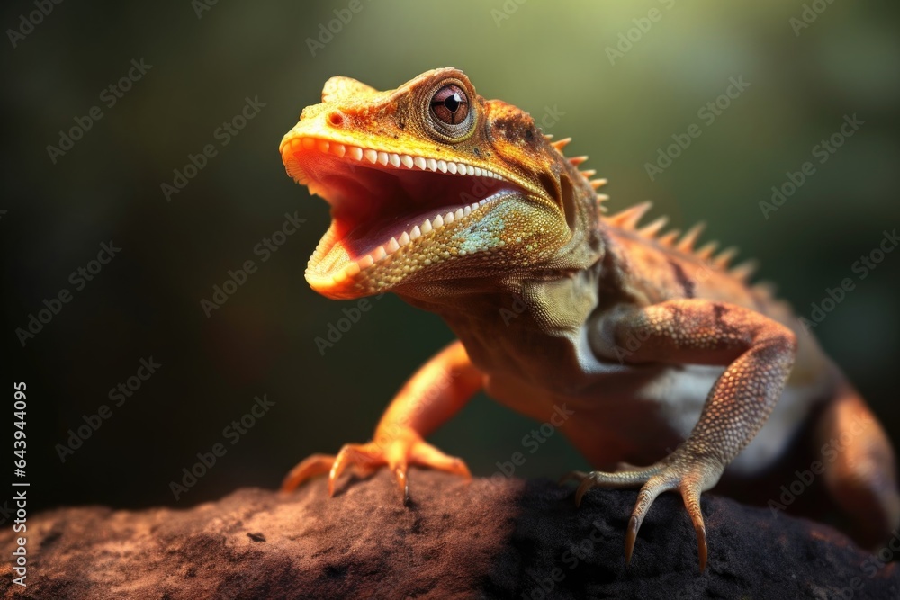 lizard with bug in mouth, against blurred background lizard with bug in mouth, against blurred background