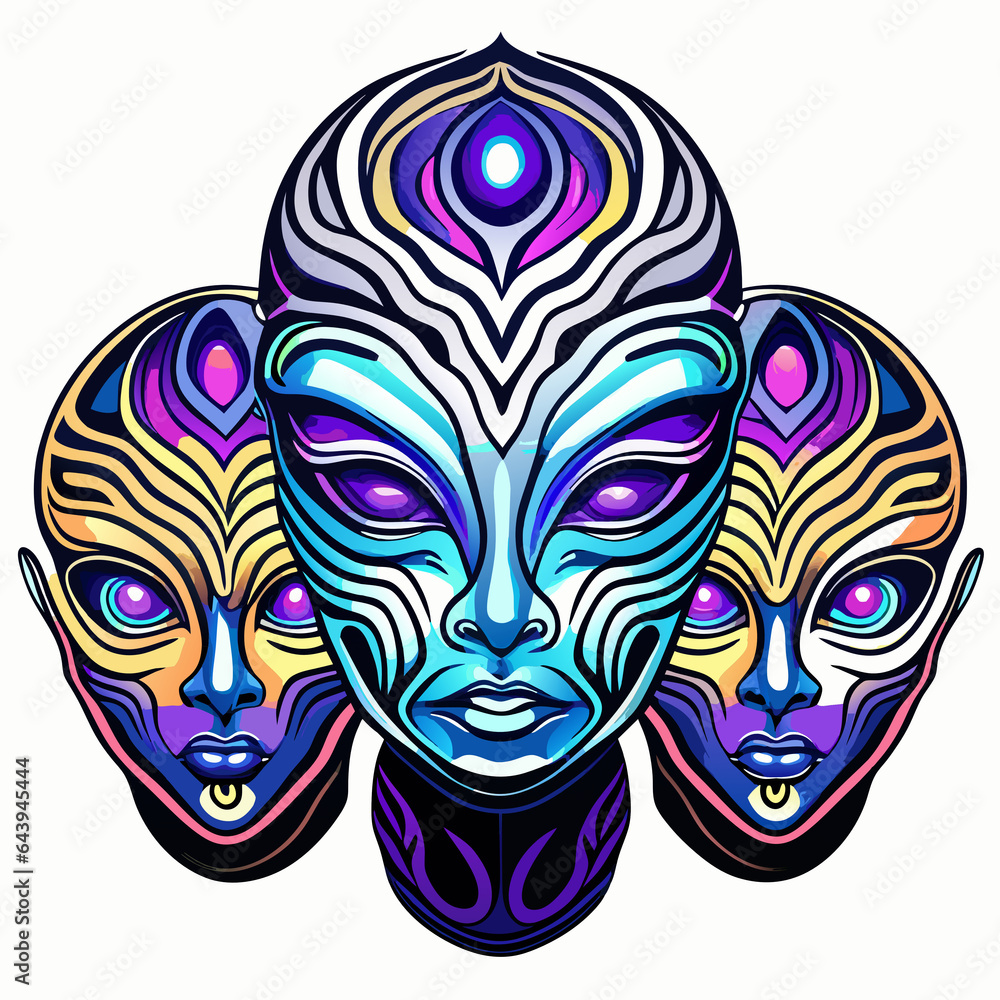 Naklejka premium illustration of the face of a robot with a psychedelic pattern.